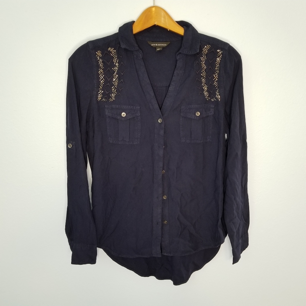 Rock & Republic embellished button down top
